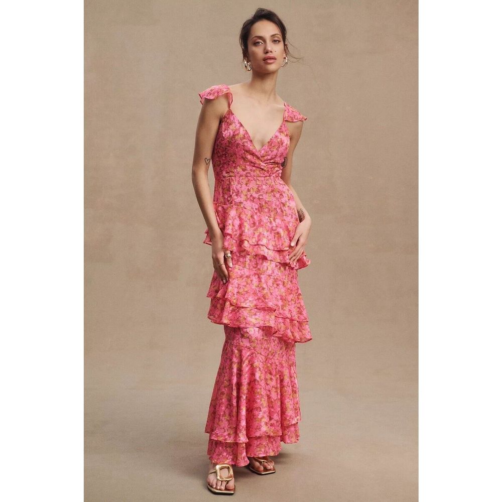 New Anthropologie Hutch Miah Tiered V-Neck Flutter-Sleeve Gown Size 6